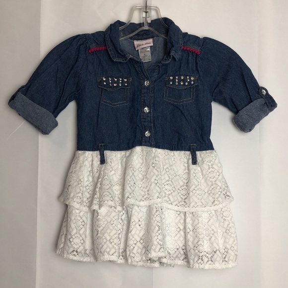 Little  Lass Girls Chambray ruffle dress Sz 6 - Picture 2 of 4
